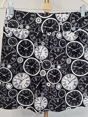 Skin Black and White Mini Skirt with Clock Print